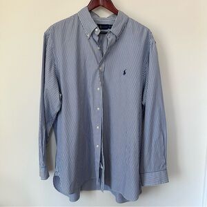 Polo by Ralph Lauren Navy and White Vertical Stripe Cotton Shirt